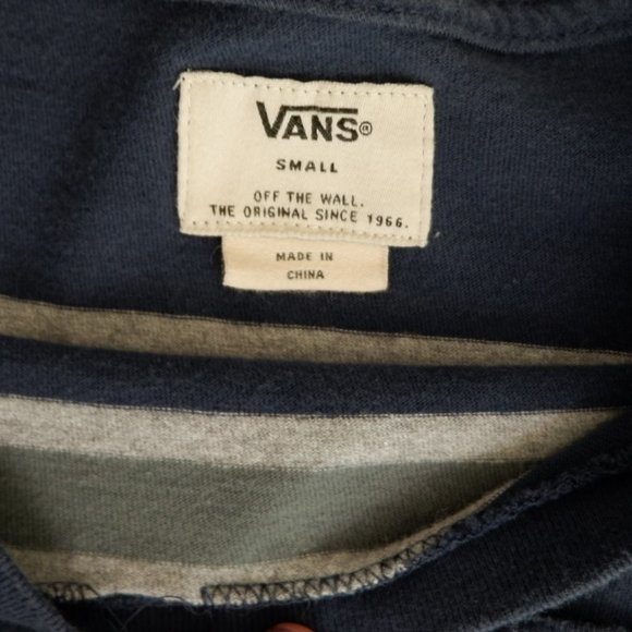 VANS Navy & Grey/Green Striped T-Shirt - Picture 2 of 3